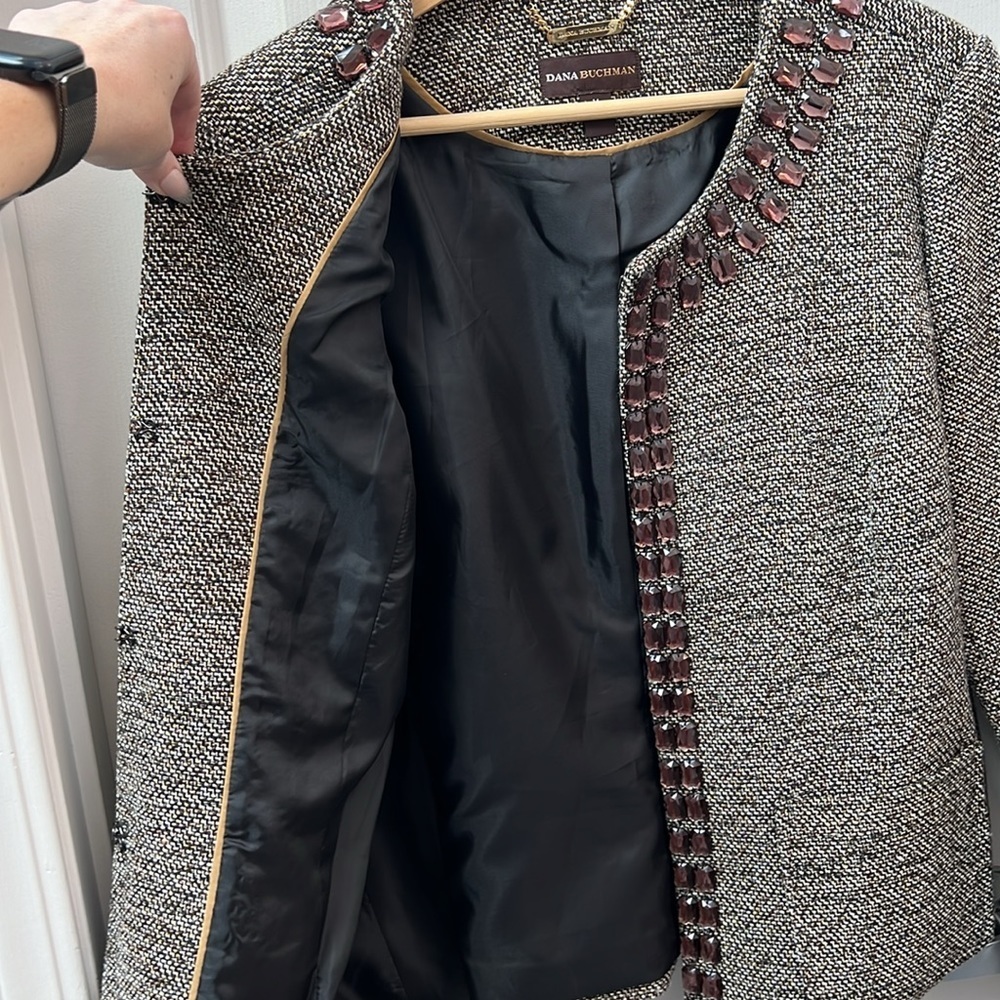 Dana Buchman Embellished Womenβs Tweed Blazer Jacket Size 14 - Picture 6 of 6